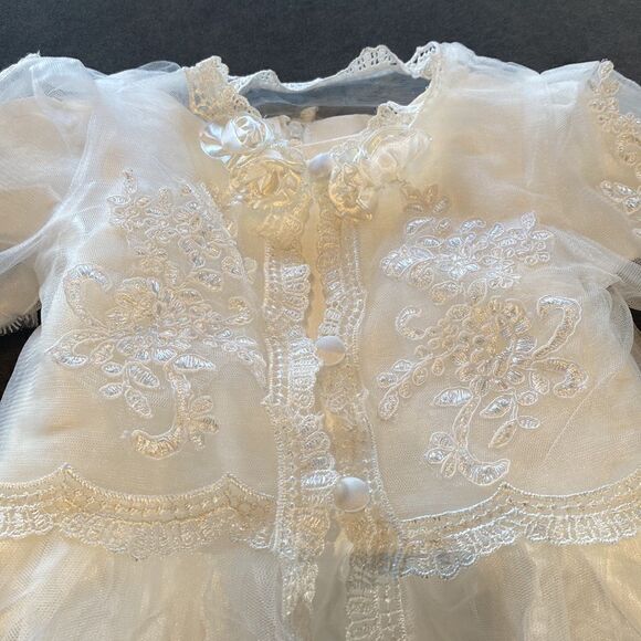 Baby Infant Girls Ivory Long Party Christening Gown with Bonnet 12-18 months NEW - Picture 7 of 14
